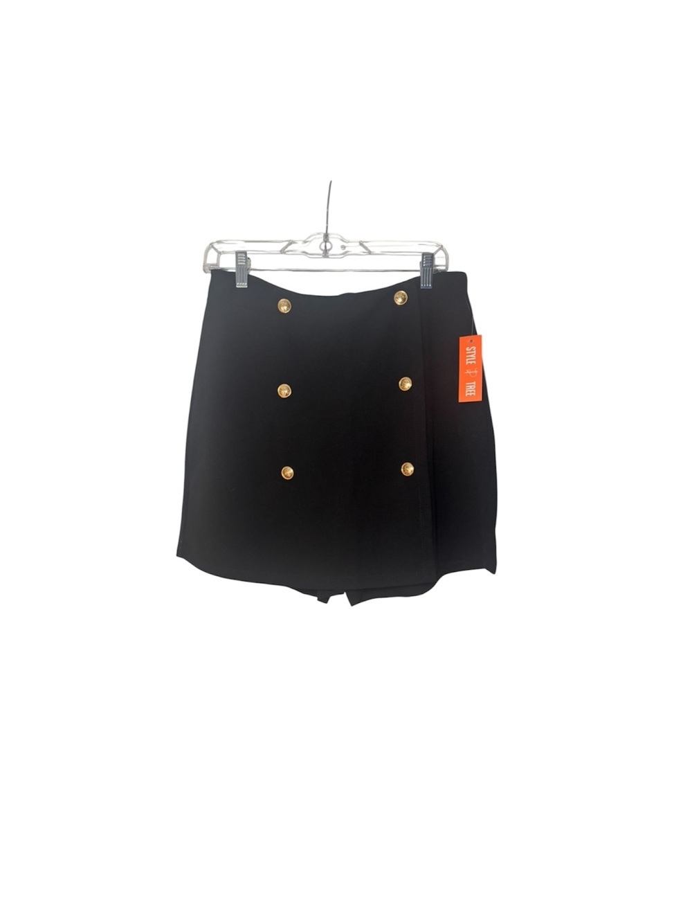 Style Tree Elegant Black Double-Button Skort with Gold Accents Brand New